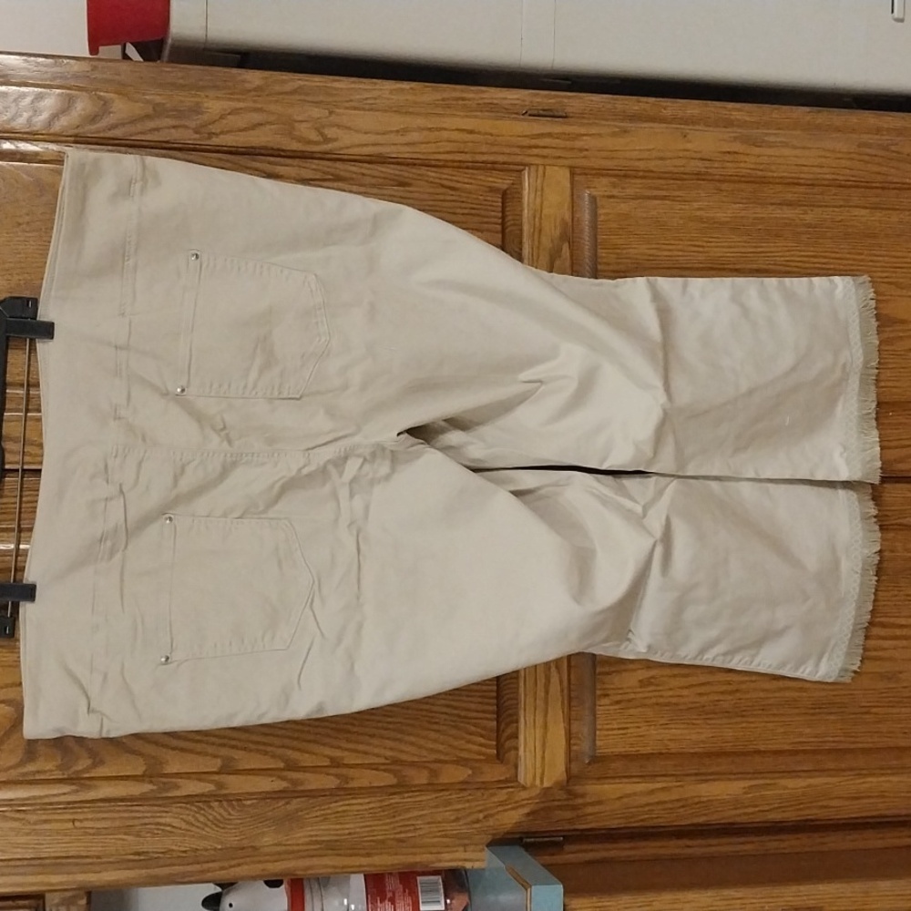 Belle By Kim Gravel NWT TripleLuxe Twill Mariner Fringe Crop Pants 28W Sandbar - Picture 10 of 13